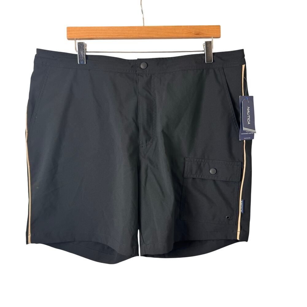 NWT Nautica Swim Shorts Mens Size 36 Black Moisture Wicking Cargo UV Navtech